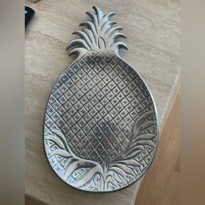 Vintage Vtg XL Serving bowl dish tray silver metal pineapple, Pewter Hollywood!